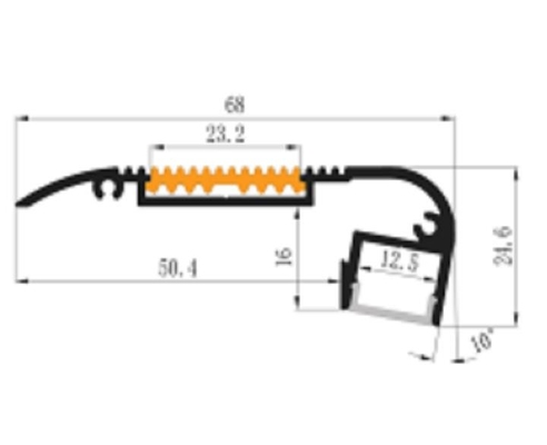 Kênh hồ sơ nhôm ánh sáng Anodized LED 6063 68x24,6mm cho cạnh bước